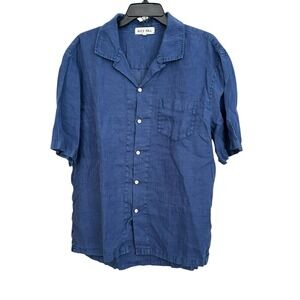 Alex Mill 100% Linen Shirt Men's XL Navy Blue Short Sleeve Button Down #FF8-6